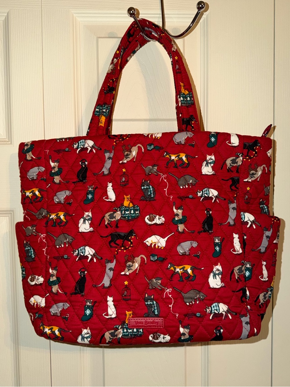 Vera Bradley Medium Zip Top Tote NWT Holiday Cats